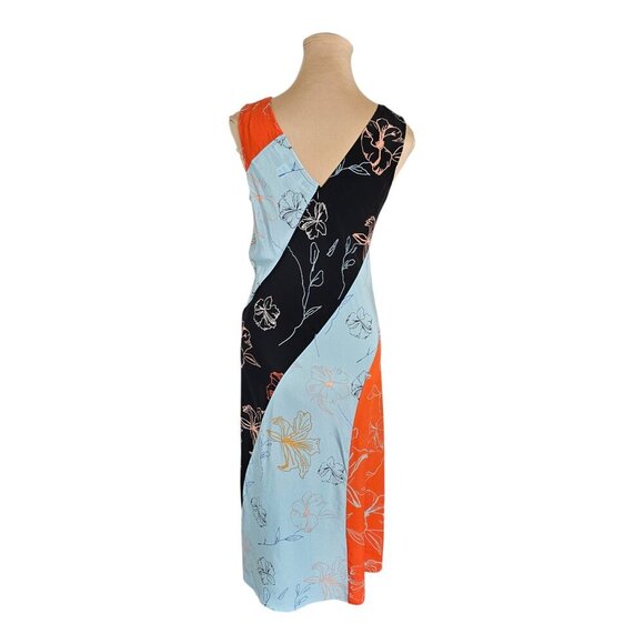 Diane Von Furstenburg Orange Blue and Black Floral Silk Dress Sz 8 - Picture 5 of 11